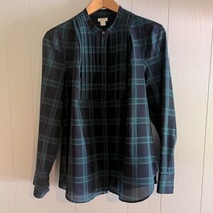 J. Crew Factory Plaid Tuxedo Bib Blouse